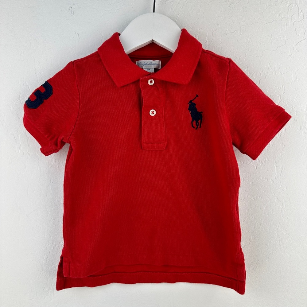 Ralph Lauren Red Polo Big Pony Sleeve Number 3 SZ 18M